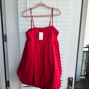 Red Spaghetti Strap Puff Dress